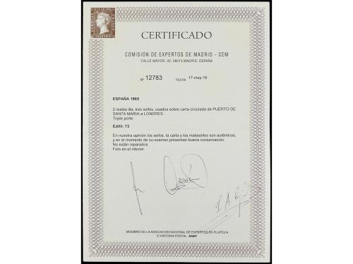✉ ESPAÑA. Ed. 73(3). 1865. PTO. DE STA. MARIA a LONDRES. 2 r