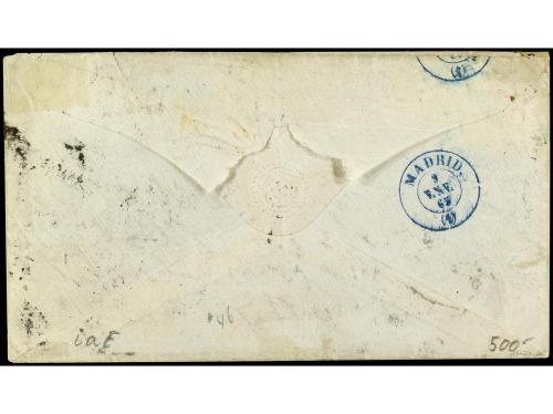 ✉ ESPAÑA. Ed. 73(4). 1865. CÁDIZ a NEW YORK. 2 reales lila, 