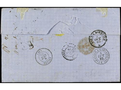 ✉ ESPAÑA. Ed. 75(3). 1865. HARO a FRANCIA. 4 cuartos azul (3