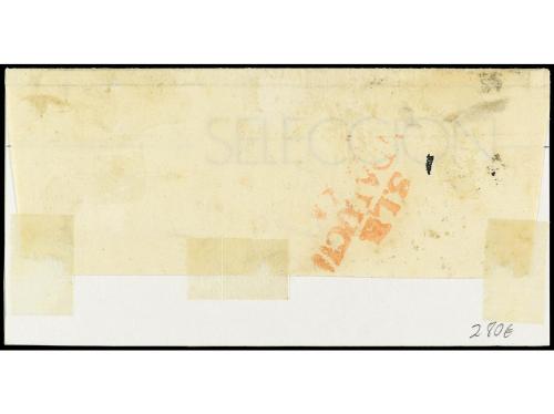 ✉ ESPAÑA. Ed. 6. 1851. Envuelta con parte del dorso. 6 cuart