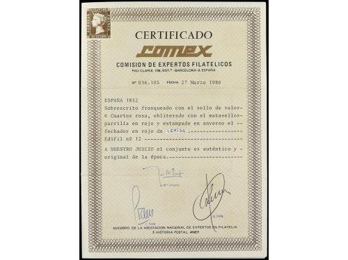 ✉ ESPAÑA. Ed. 12. 1852. TARRASA a ZARAGOZA. 6 cuartos rosa, 