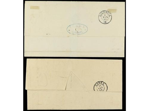 ✉ ESPAÑA. Ed. 52 y 58. 1860-62. 4 cuartos amarillo y castaño