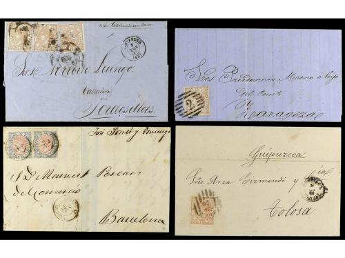 ✉ ESPAÑA. 1867-68. ISABEL II. Cuatro cartas con franqueos de