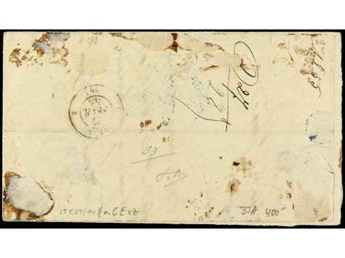 ✉ ESPAÑA. Ed. 33A. 1855. BARCELONA a FRANCIA. 4 cuartos carm