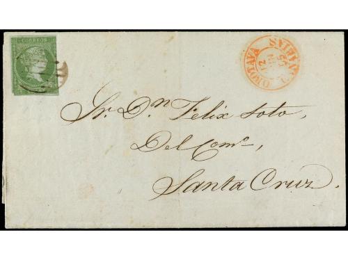 ✉ ESPAÑA. Ed. 39. 1855. OROTAVA a STA. CRUZ. 2 cuartos verde