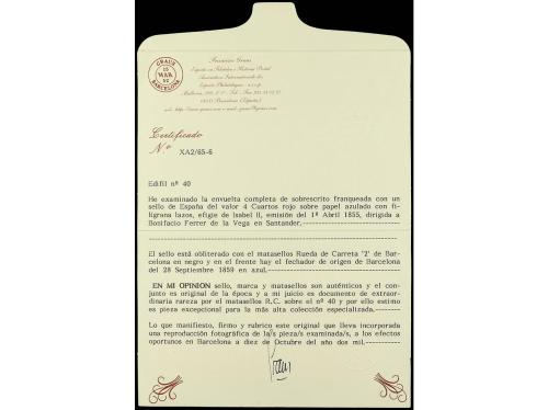 ✉ ESPAÑA. Ed. 40. 1859. BARCELONA a SANTANDER. 4 cuartos roj