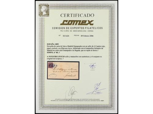 ✉ ESPAÑA. Ed. 40. 1855. IRÚN a MADRID. 4 cuartos rojo, mat. 