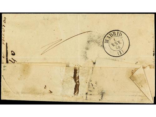 ✉ ESPAÑA. Ed. 48. 1858. POZA a MADRID. 4 cuartos rojo, mat. 