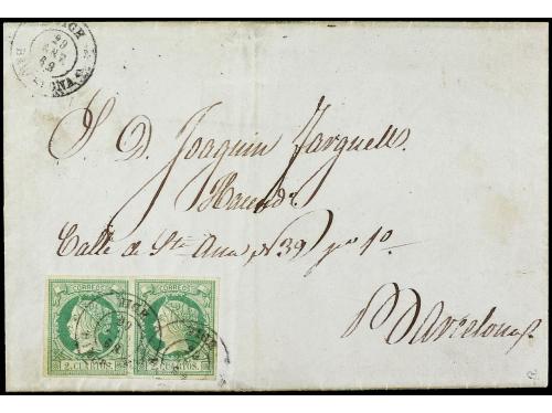 ✉ ESPAÑA. Ed. 51(2). 1862. VICH a BARCELONA. 2 cuartos verde