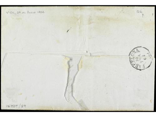 ✉ ESPAÑA. Ed. 51(2). 1862. VICH a BARCELONA. 2 cuartos verde