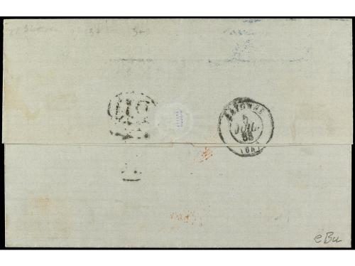 ✉ ESPAÑA. Ed. 92, 96(2). 1868. MADRID a BAYONA. 50 mils. cas