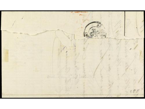 ✉ ESPAÑA. Ed. 95, 96. 1867. IRÚN a BAYONA. 25 mils. azul y r