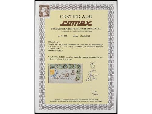 ✉ ESPAÑA. Ed. 89, 100(9). 1869. JEREZ DE LA FRONTERA a CASSE