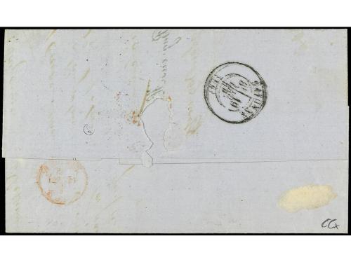 ✉ ESPAÑA. Ed. 97, 98. 1869. IRÚN a BAYONA. 25 mils. azul y 5