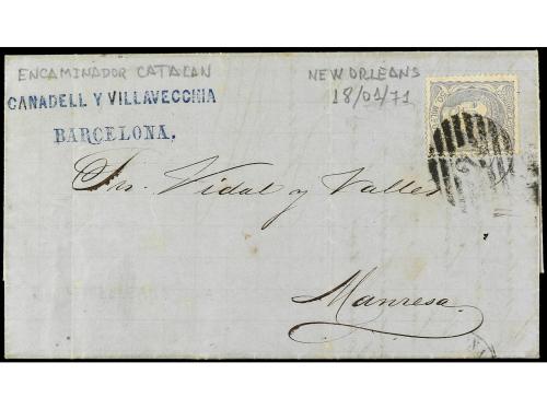 ✉ ESPAÑA. Ed. 107. 1871. NEW ORLEANS a MANRESA. Encaminada h