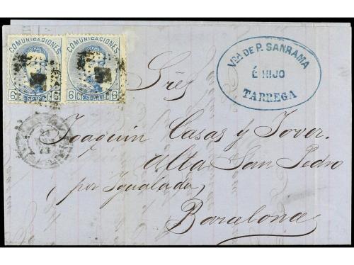 ✉ ESPAÑA. Ed. 119(2). 1873. TÁRREGA a BARCELONA. 6 cts. azul