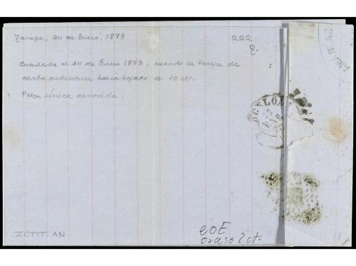 ✉ ESPAÑA. Ed. 119(2). 1873. TÁRREGA a BARCELONA. 6 cts. azul