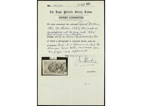 Δ ARGENTINA. 3 d. rosa y 9 d. bistre sobre fragmento mat. B-