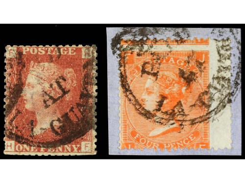 º Δ VENEZUELA. Sellos de 1 d. rojo y 4 d. bermellón con mat.