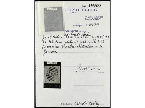 º COLOMBIA. 5 sh. rosa, mat. F-69 de B.P.O. de SAVANILLA. PR