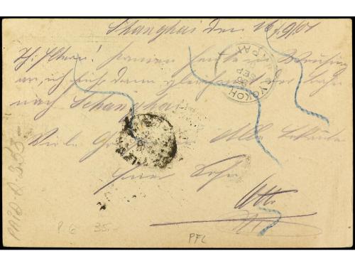 ✉ CHINA. 1901. Entero postal alemán de 10 pf. carmín circula