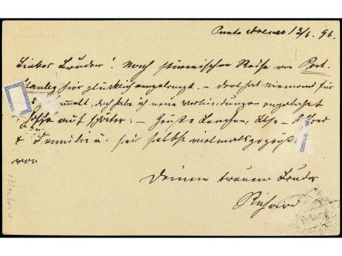 ✉ CHILE. 1896. Entero postal de Falkland con franqueo adicio