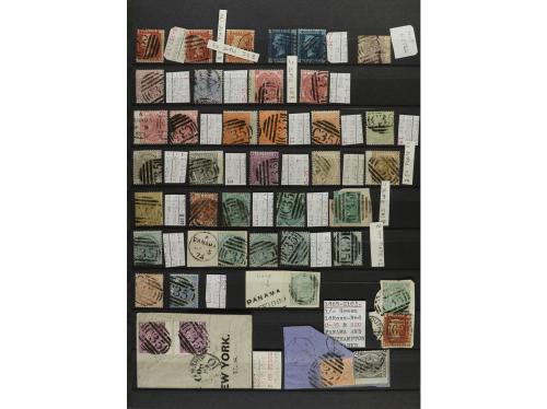 º Δ PANAMA. 1865-80. Dos páginas de álbum con sellos británi