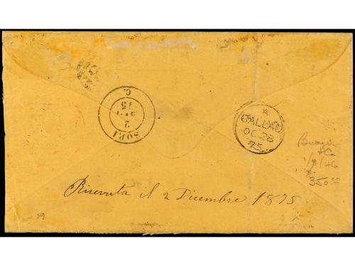 ✉ PERU. 1875. CALLAO a ITALIA. Circulada con sello de Perú d