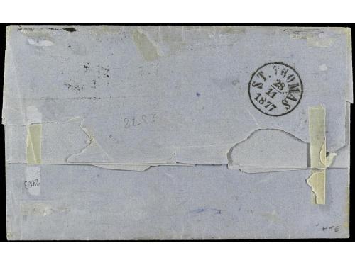 ✉ HAITI. 1877. AUX CAYES a ST. THOMAS. Circulada con sellos 