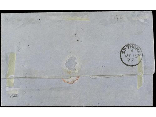 ✉ HAITI. 1877. AUX CAYES a ST. THOMAS. Circulada con sellos 