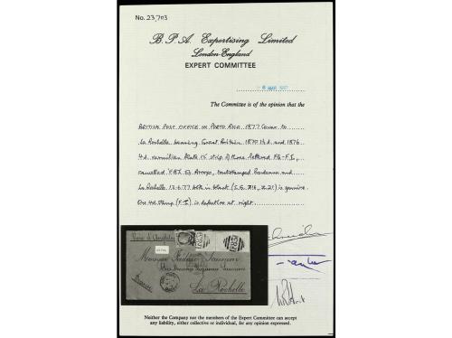 ✉ PUERTO RICO. 1877. ARROYO a FRANCIA. Circulada con sellos 