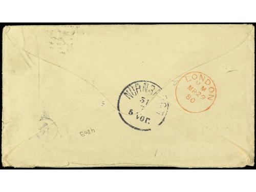 ✉ COLOMBIA. 1880. SAVANILLA a ALEMANIA. Circulada con sellos