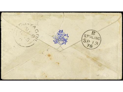 ✉ ECUADOR. 1875. GUAYAQUIL a ESCOCIA. Circulada con sellos b