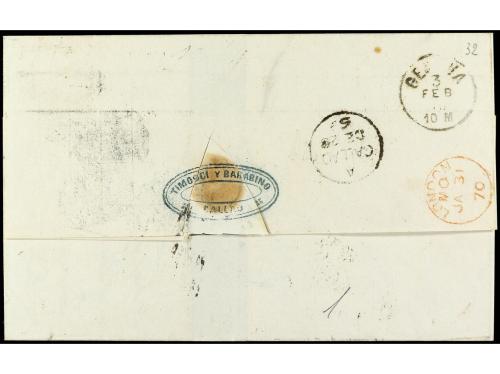 ✉ PERU. 1870. CALLAO a GÉNOVA. Circulado con sello de 1 dine