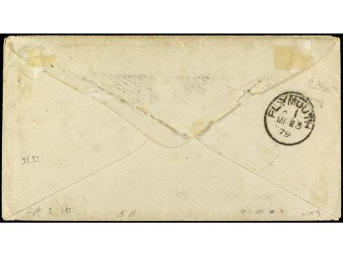 ✉ CHILE. 1879. VALPARAÍSO a INGLATERRA. Circulada con sello 