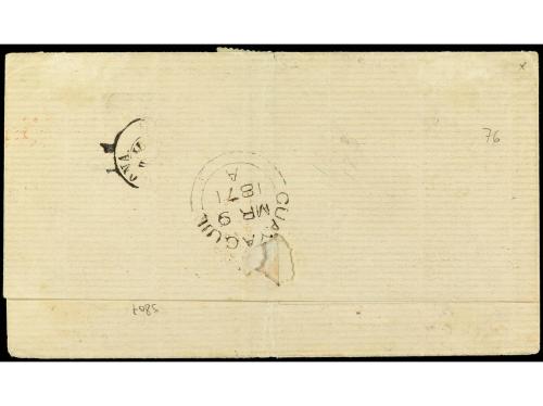 ✉ ECUADOR. 1871. GUAYAQUIL a BARCELONA. Circulada con sellos