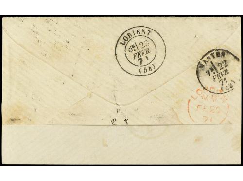 ✉ URUGUAY. 1871. MONTEVIDEO a FRANCIA. Circulada con sellos 