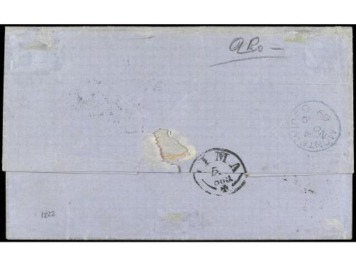 ✉ URUGUAY. 1869. MONTEVIDEO a LIMA. Circulada con sello de U