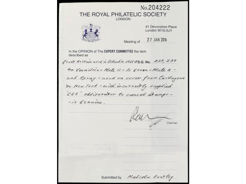 ✉ COLOMBIA. 1870. CARTAGENA a NEW YORK. Circulado con sellos