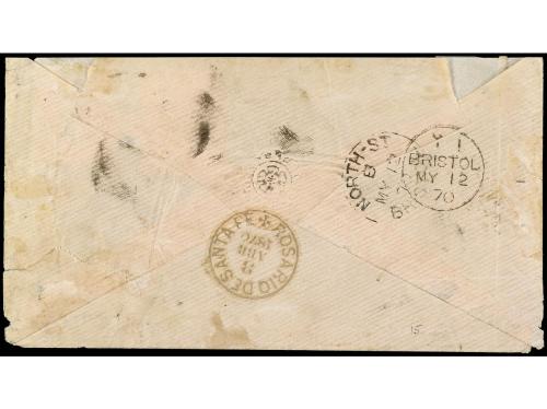 ✉ ARGENTINA. 1870. ROSARIO a INGLATERRA. 10 cts. verde, mat.