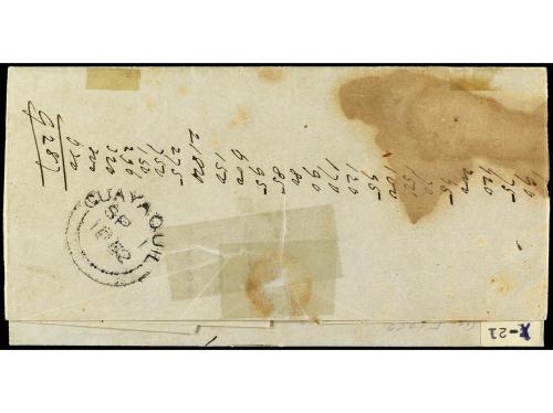 ✉ ECUADOR. 1852. GUAYAQUIL a VALPARAÍSO. Fechador de doble c