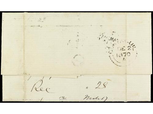 ✉ ECUADOR. 1870. GUAYAQUIL a NEW YORK. Circulado con sello b