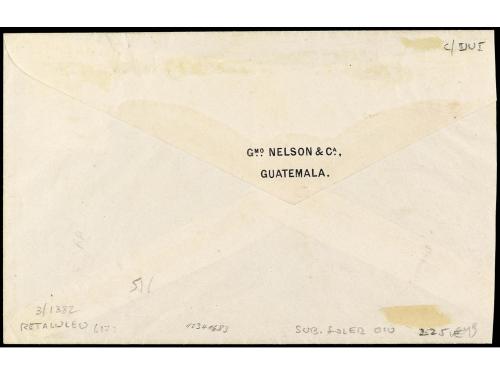 ✉ GUATEMALA. 1882 (March). Cover to RETALULEU franked by 188
