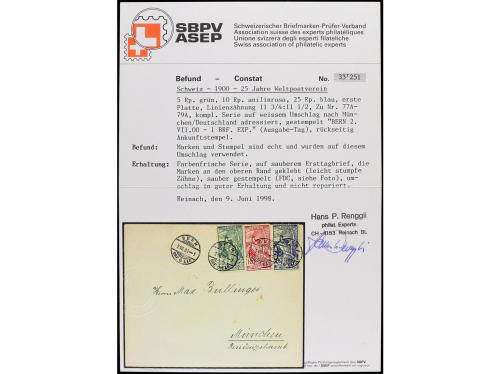 ✉ SUIZA. Yv. 86/8. 1900 (2 julio). BERNA a MUNICH. 5, 10 y 2