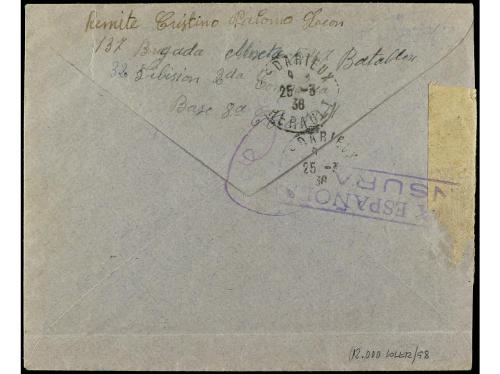 ✉ ESPAÑA GUERRA CIVIL. 1938. Circulada desde el frente 45 ct