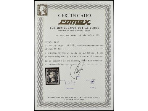 (*) ESPAÑA. Ed. 1A. 6 cuartos negro. Excelentes márgenes. PI