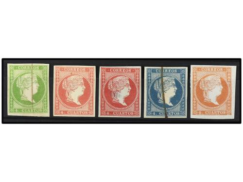 ESPAÑA. Ed. 48. 4 cuartos, conjunto de cinco ENSAYOS DE COLO
