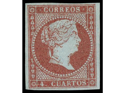 * ESPAÑA. Ed. 40. 4 cuartos rojo. PIEZA DE LUJO. Cert. COMEX