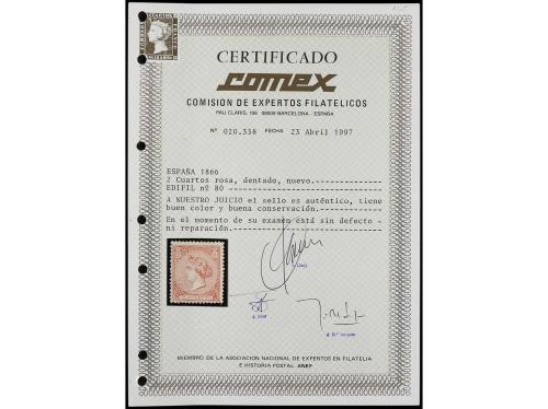 * ESPAÑA. Ed. 80. 2 cuartos rosa. Muy buen ejemplar. Cert. C