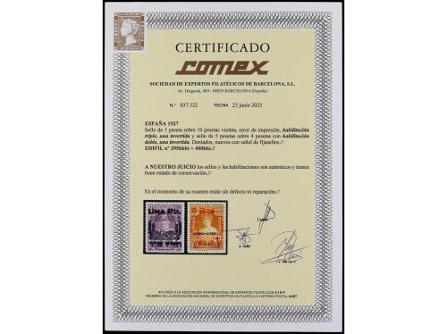 * ESPAÑA. Ed. 395 y 400hhi. 1 pta. sobre 10 pts. violeta HAB